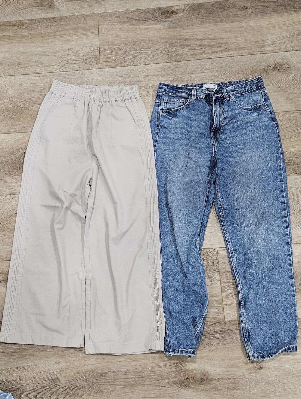 Wide Leg Cream Pants + Classic Blue Jeans Bundle